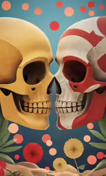 two skulls in their natural environment with colored background