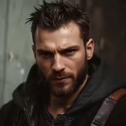 an intense man with his eyes closed with a beard and hair pulled back