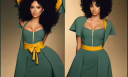 there is an advertisement with pictures of the woman in green