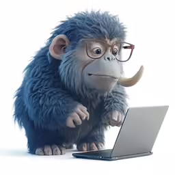 a monkey wearing glasses using a laptop
