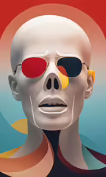 a white skull wearing sunglasses and a multi - colored background