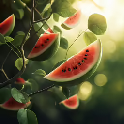 a branch with a slice of watermelon on it