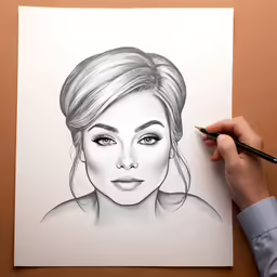 a drawing of the face of a woman with a bun on top of her head