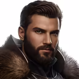 a close up of a man wearing a furry coat