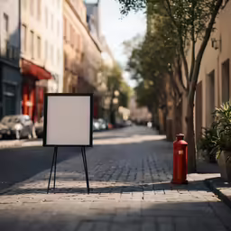empty picture frame on a city street with cars on the background