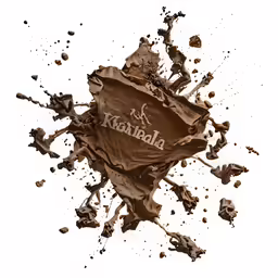the kramola coffee spilled into many pieces of chocolate