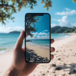 the photo was taken on a beach using a phone