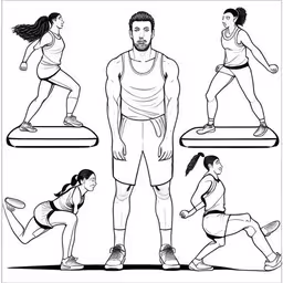 a line drawing of different positions of body shape,a man and woman doing various exercises for each other,three poses and instructions for running,how to do yoga exercises in the gym with people,how to do the splits on a mat