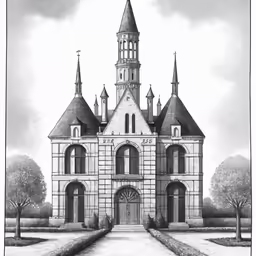 an old style church with towers and a door