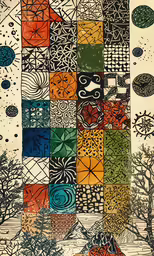 a painting of an abstract pattern and several other trees
