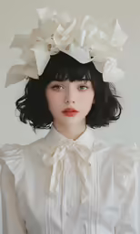 a doll is wearing a bow headpiece