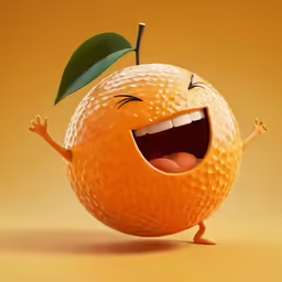 an orange with a big green leaf on top