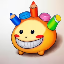 a small yellow cartoon character with a pencil