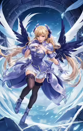 a anime character dressed in blue and white is on a background