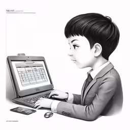 a little kid is working on a laptop