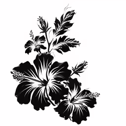 black and white tropical flowers drawn in ink