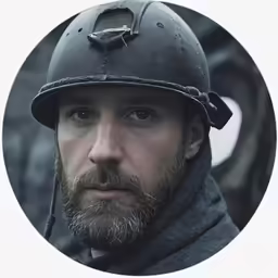 a man with a helmet in a circular frame
