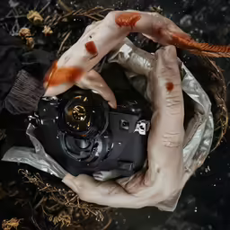 a person holding a camera with the camera on their hand