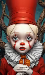 the image of a clown is looking into the camera