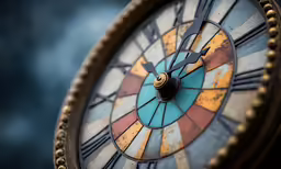 the clock is shown with several colored arrows on it