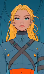 a girl wearing uniform with long blonde hair
