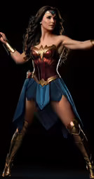 woman in wonder costume posing on a black background
