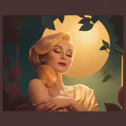 a woman with blonde hair sitting near a sun
