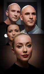 several portraits of two men and a woman