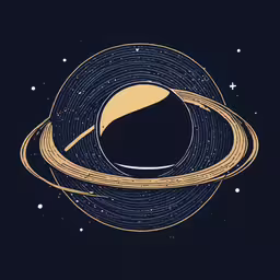 a saturn with the moon in the distance,the planet is surrounded by saturn and other stars