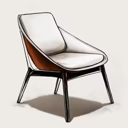 this chair is white with a brown wooden structure