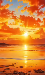 a sun setting over the ocean at the beach