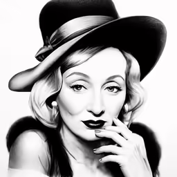 a drawing of a woman with black lipstick on her lips