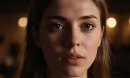 a girl looking at the camera with a sad expression