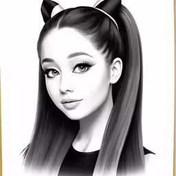 a drawing of a girl with long hair and black ears
