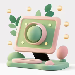 a toy camera surrounded by small objects