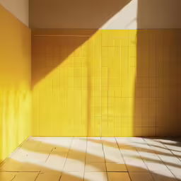 a yellow tile room with sun shining in it