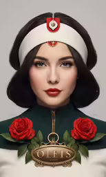 an image of a woman with a helmet on and a rose in her hair