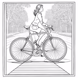 a woman is riding her bike in the park