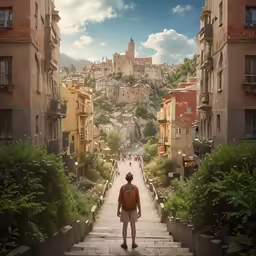 a man who is standing at the top of some stairs