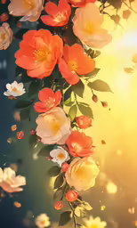 the flowers are all hanging down from the side