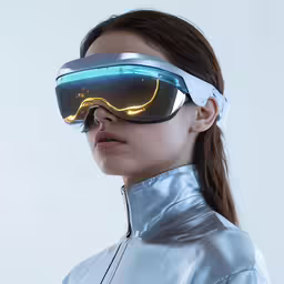 a woman is wearing a visor and looking at something