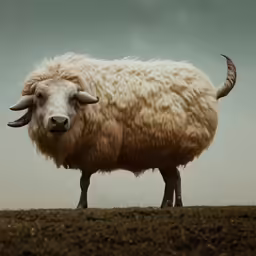 a horned animal standing on top of a grass covered field