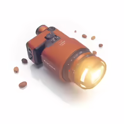 a close up of a camera with a lens and almonds around it
