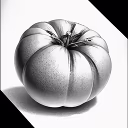 a black and white photo of a tomato