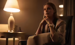 the woman is sitting down wearing a watch