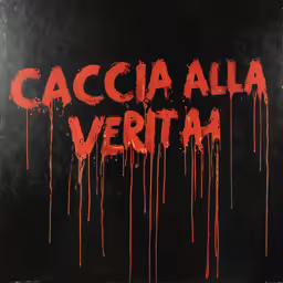 the words caccia alla verita and dripping blood