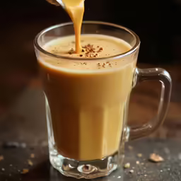 an iced cup full of brown liquid and a spoon