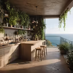 this is a kitchen overlooking the ocean