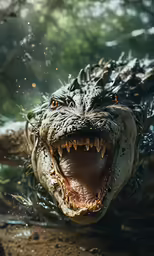 a crocodile with a huge mouth is in the water