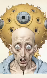 a drawing of a man in front of an electric ball